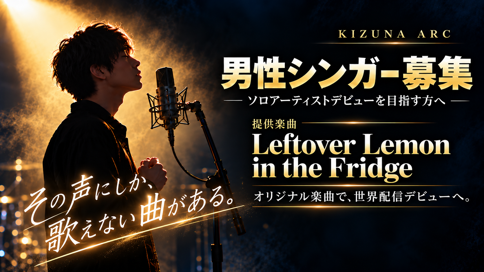 男性シンガー募集。提供楽曲 Leftover Lemon in the Fridge。楽曲提供と本格プロデュース。